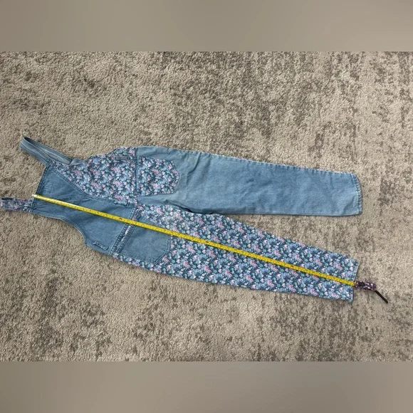 Vintage 90s Floral Denim Overalls Youth L / XXS Cottagecore - Picture 6 of 11